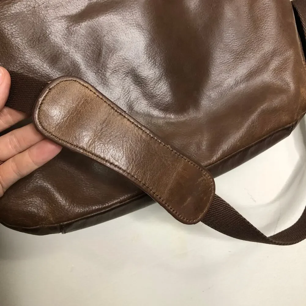 The Sak Purse Leather Satchel Brown Patina Shoulder Crossbody Strap Zip Pockets